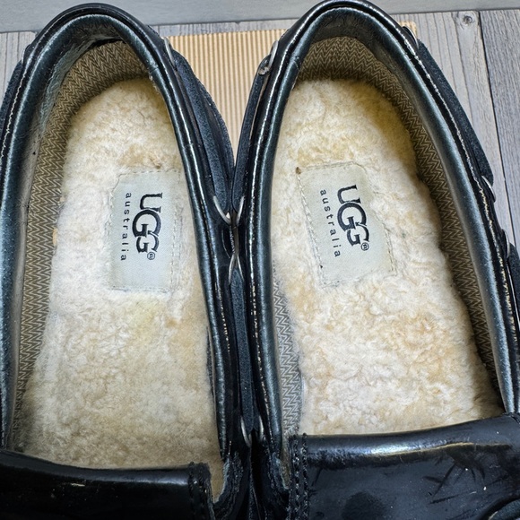 UGG AUSTRALIA ASHDALE BLACK LEATHER SHEEPSKIN LINED RUBBER DUCK SHOES WOMEN’S 6 - Picture 7 of 8